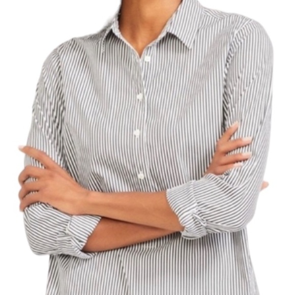 J. McLaughlin Top Striped Button Front Cotton Tunic Black White Medium - Picture 3 of 12